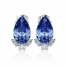 3Ct Simulated Pear Blue Topaz Solitaire Stud Earrings in 14K White Gold Plated - £93.91 GBP