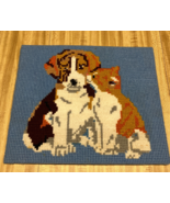 Plastic canvas vintage needle work picture kitten and puppy kitschy home... - €17,00 EUR