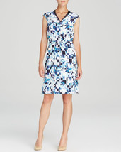 NWT MAGASCHONI Silk dress 0 XS Summer floral blues navy $368 career V-neck - £99.33 GBP