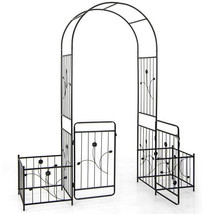 87 Inches Garden Arbor with Lockable Gate Side Planters-Black - Color: B... - $2,877.26 MXN