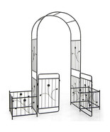 87 Inches Garden Arbor with Lockable Gate Side Planters-Black - Color: B... - $2,877.26 MXN