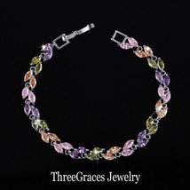 Famous TG Brand Jewelry Leaf Shaped Mixed Green Purple Pink Cubic Zirconia Stone - £15.69 GBP