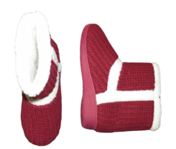 Hotwind Women&#39;s Slippers Burgundy Sweater Knit Fleece Lined Booties Size 8 - £19.73 GBP