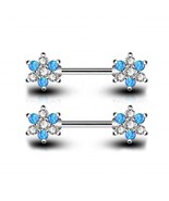Opal &amp; CZ Flower Petal Nipple Rings/ White Opal/ Blue Opal/ 14 Gauge - $14.99