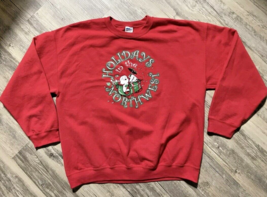 Christmas Sweatshirt Santa Holidays In The Northwest Size XL Red Party Gildan - $9.74