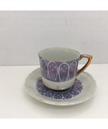 Vintage porcelain China small cup and saucer set blue gold handle tea cu... - $19.75