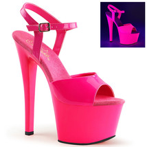 PLEASER Sexy Sandals Blacklight UV Hot Pink Platform 7&quot; Stripper Heels Shoes - £51.11 GBP