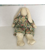 Vintage handmade primitive style floppy ear cloth stuffed bunny wearing ... - $24.70