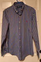 Ralph Lauren Button Down Shirt Men&#39;s L Blue Stripe Oxford Classic Fit Red Pony - £15.55 GBP