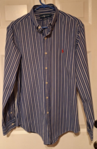 Ralph Lauren Button Down Shirt Men&#39;s L Blue Stripe Oxford Classic Fit Re... - £15.54 GBP