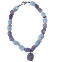 Large Amethyst, Lavender Quartz, Lace Agate Sterling Silver Necklace 17” - £131.69 GBP