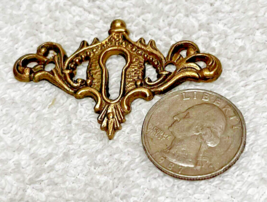 Old Keyhole Scrolls Detail Lock Cover Brass Colored 2 1/8 x 1 3/8 inch K... - $9.41