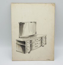 Mid Century Pen and Ink Drawing of Dresser on Board circa 1960 - £83.08 GBP