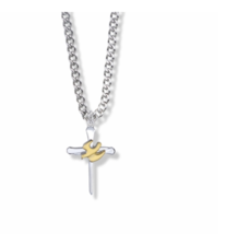 Sterling Silver Two Tone Dove And Nail Cross Necklace &amp; Chain - £64.25 GBP