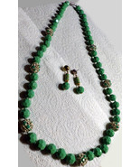 Gorgeous Vintage Green Glass Peking Czech Etc. Necklace Earrings Heavy Quality - $50.00