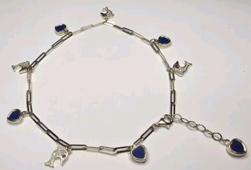 Dolphin Blue Heart Dangle Charm Anklet Adjustable Bracelet 10kt Solid Gold Item image 3