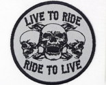 3 Skulls Live To Ride Ride To Live iron On Sew On Embroidered Patch  3&quot;X 3&quot; - $4.99