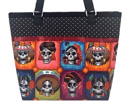 Day Of The Dead Ladies Skull Portraits &amp; Polka Dots Large Purse/Tote Mexican - £21.01 GBP