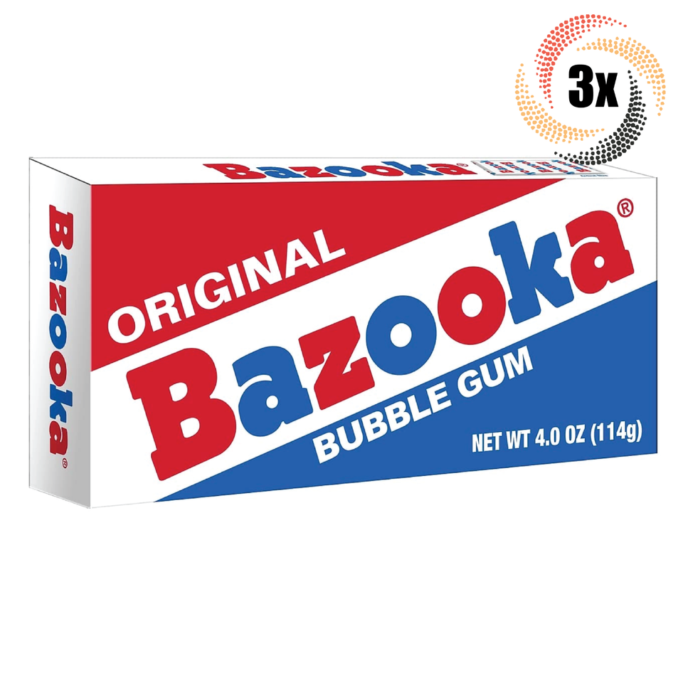 3x Packs Bazooka Classic Original Flavor Chewing Bubble Gum Theater Box | 4oz - $11.02