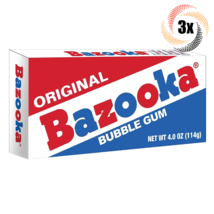 3x Packs Bazooka Classic Original Flavor Chewing Bubble Gum Theater Box | 4oz - £8.77 GBP