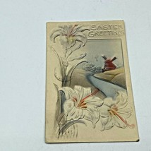 Easter Postcard 1909 German Embossed Lilies Antique - £7.81 GBP