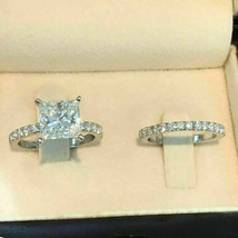 Princess Cut 2.90Ct Diamond Engagement Wedding Ring Set 14k White Gold Size 7.5 - £252.16 GBP