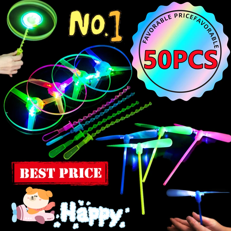 50/30/10/5/1PC LED Luminous Bamboo Dragonfly Flying Disc with Light Outdoor - £7.00 GBP+