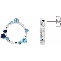 Blue Multi-Gemstone and Diamond Circle Earrings in 14k White Gold - £829.53 GBP