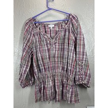 Fashion Bug Plaid Womens 3/4 Sleeve Top Shirt Smocked Waist Plus Size 18... - $19.95