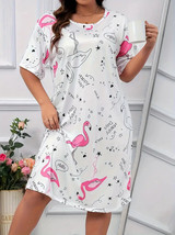 Womans Flamingo &amp; Letter Print Short Sleeve Round Neck Sleep Dress - 5XL... - £9.13 GBP