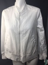 Abound Women Wind Breaker White Zip Up Cuff Sleeves Cotton Body Corps Si... - $41.24