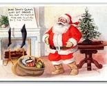 Jolly Laughing Santa Claus Fireplace Sack Toys Christmas Postcard I19 - $5.38