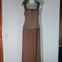Patra Jumpsuit Cape Leg Champagne Gold Taupe Formal Cocktail Gliter Lined Size 8 - £51.51 GBP
