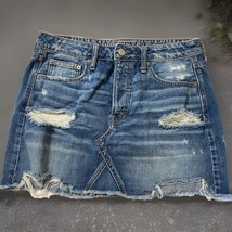 American Eagle Denim Mini Skirt Womens Sz 8 Distressed Raw Hem Boho Fest... - $14.88