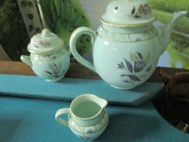 Adams England Calyx Ware teapot, creamer &amp; sugar bowl with lid, pale green [88B] - £97.47 GBP