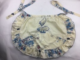 Vintage Half Apron Ivory Bonnet Woman Floral Cute Retro Ruffle Cooking 50s Style - £19.77 GBP