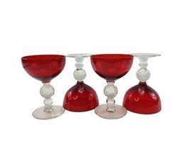 Vintage Footed CLARET Wine Glasses in Golf Ball Ruby by Morgantown LOT of 4 - £47.33 GBP
