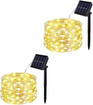 2 Pack 100 LED 8 Modes Solar String Lights, 33ft Waterproof Silver Copper Wire  - £12.78 GBP