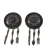 Vintage Clip On Earrings With Dangling Utensils Fork Spoo Knife Charms - £38.56 GBP