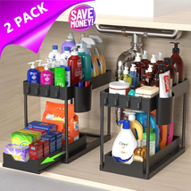 2-Pack under Sink Organizer, 2 Tier 15.7&quot;L Sliding under Sink Storage, f... - £35.62 GBP