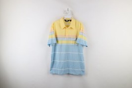 Vtg 70s Streetwear Mens Large Pastel Rainbow Striped Collared Golf Polo Shirt - £31.12 GBP