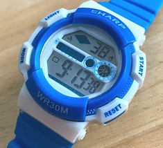Sharp Accutime Lady 30m Blue White Digital Quartz Alarm Chrono Watch~New Battery - $9.50