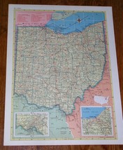 1953 Vintage Map Of Ohio / Verso North Dakota - £13.44 GBP