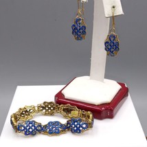 Antique Enamel Eternal Knot Filigree Gold Gilt Bracelet and Earrings, Ro... - £318.02 GBP