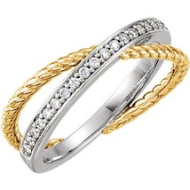 Authenticity Guarantee 
14k Yellow and White Diamond Criss Cross Rope Ring - £1,103.76 GBP+