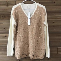 Nwt Chico’s Christina Tan LACE-FRONT Cream Sweater Size 1 - £29.16 GBP
