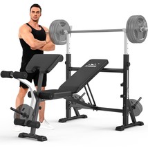 Standard Weight Bench, Bench Press Set With Preacher Curl Pad And Leg De... - £422.15 GBP