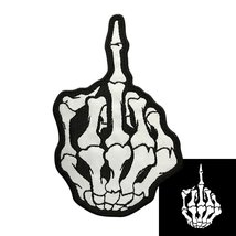 Reflective Skeleton Middle Finger Iron on sew on Patch (5.0 X 3.0) - £5.58 GBP