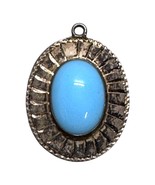 Vintage Sterling Silver &amp; Sleeping Beauty Turquoise Oval Pendant 925 Nec... - $65.44