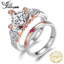 2 Pcs 925 Sterling Silver Engagement Ring for Woman Rose Gold Princess 1.5ct 5A  - £42.87 GBP